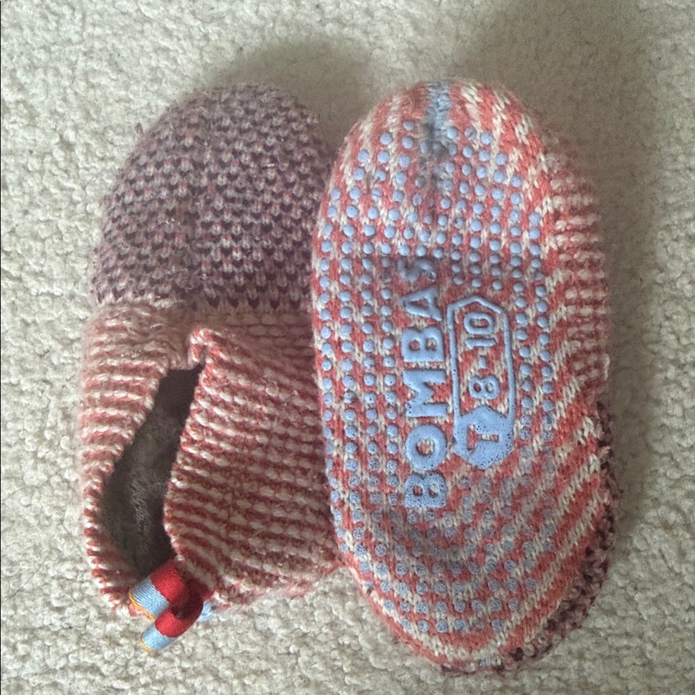 Bombas Kids Pink and Blue Striped Slippers